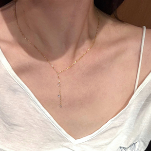 傍晚降雨 黄打屁日韩S925纯银微镶锆超闪质感简约精致锁骨链项链