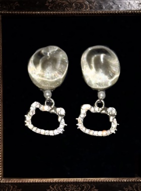 凯蒂呀 黄打屁原创设计灰剔透可爱百搭小众甜美Kt猫925银耳钉耳夹