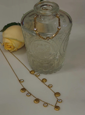 小岛的歌 黄打屁复古简约个性小众贝壳超闪钻设计感项链手链组合