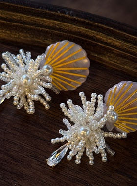 贝壳的诗 黄打屁原创设计甜仙串珠复古精致修饰脸型925银耳钉耳夹