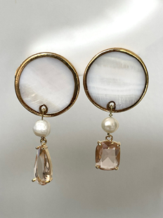 末日同谋 黄打屁原创设计贝壳海滩韩风香槟水晶剔透感925耳钉耳夹