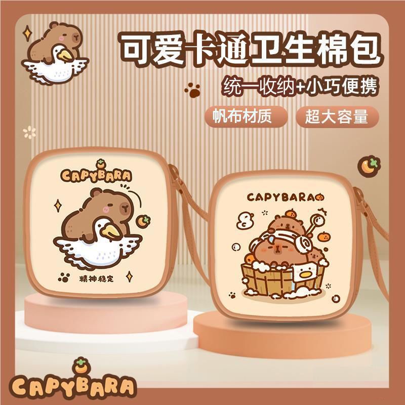 卡皮巴拉水豚姨妈帆布可爱收纳包