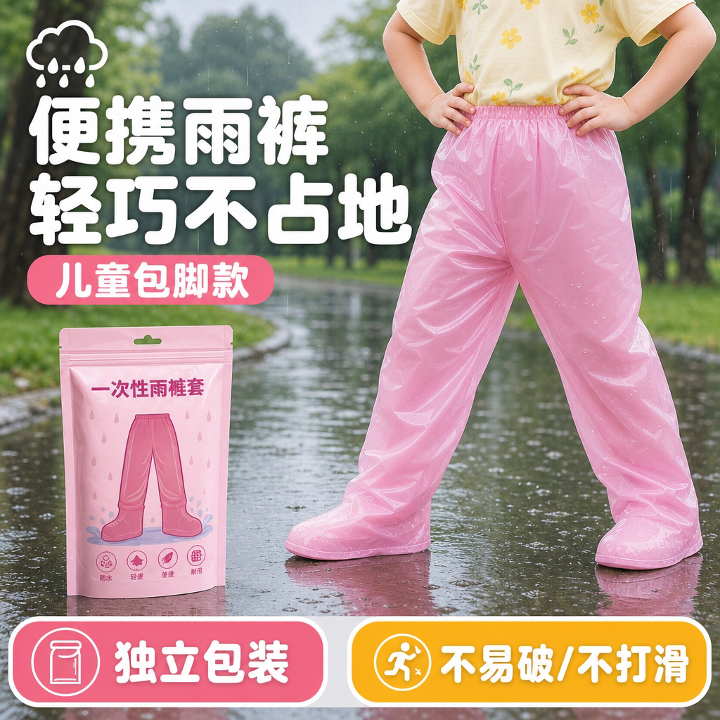 儿童一次性包脚雨裤雨鞋一体图片