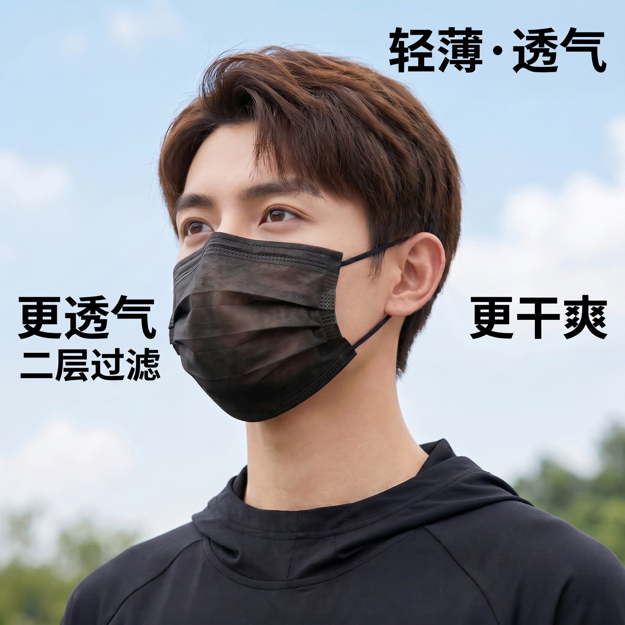 黑色口罩明星同款薄款透气一次性男式高颜值不勒耳朵独立包装便携