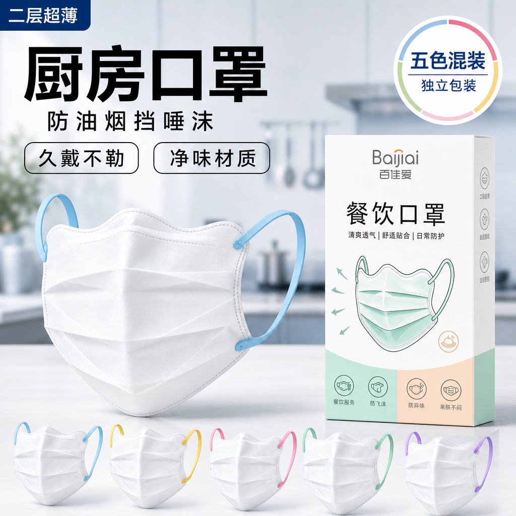 厨师一次性防飞沫透气口罩图片