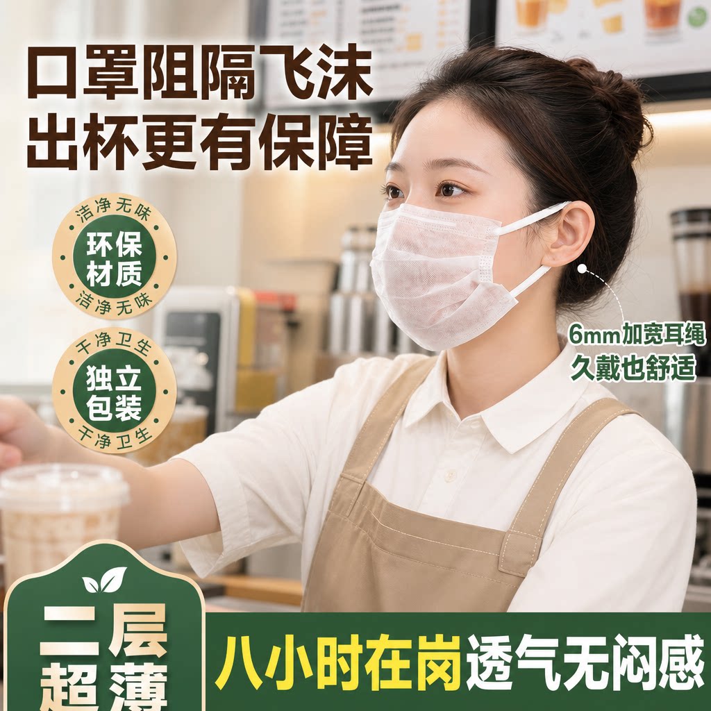 餐饮防飞沫透气一次性不勒耳口罩图片