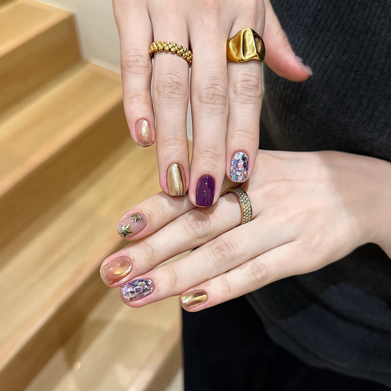 穿戴甲2025新款短甲成品假指甲显白纯手工新娘孕妇紫色调美甲贴片,彩妆/香水/美妆工具,美甲工具,淘宝优惠券,粉丝福利购,淘宝优惠卷