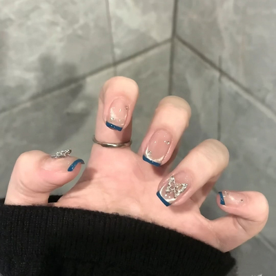 纯欲猫眼蓝法式百搭美甲显白甲片