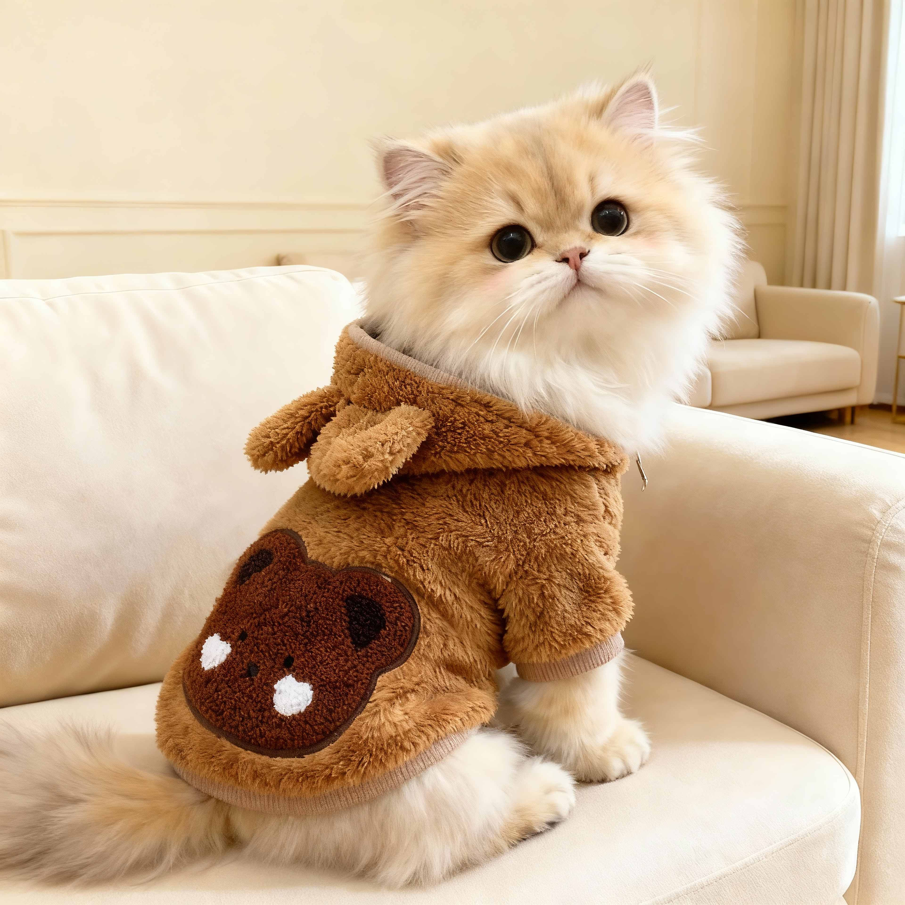 连帽绒衣秋冬季保暖猫咪小熊衣服布偶英短宠物德文幼猫狗狗防掉毛