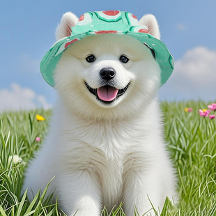 户外太阳帽 狗狗帽子宠物猫咪可爱露耳朵萨摩耶比熊柴犬渔夫帽夏季