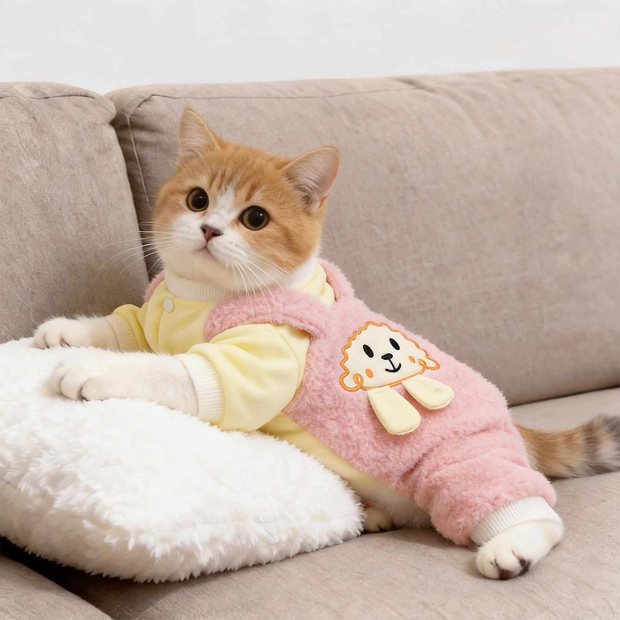 猫咪衣服冬季加绒小羊背带裤加厚