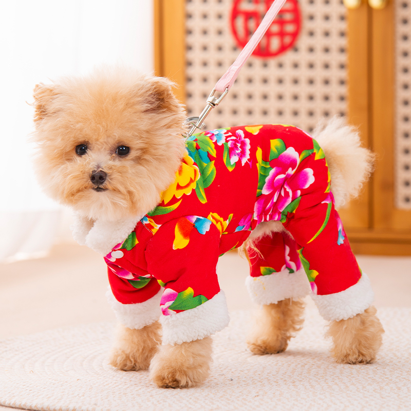 狗狗衣服秋冬升级东北大花四脚袄