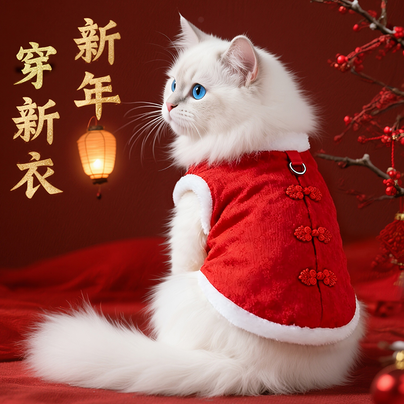 猫咪衣服喜庆冬季保暖幸运花唐装