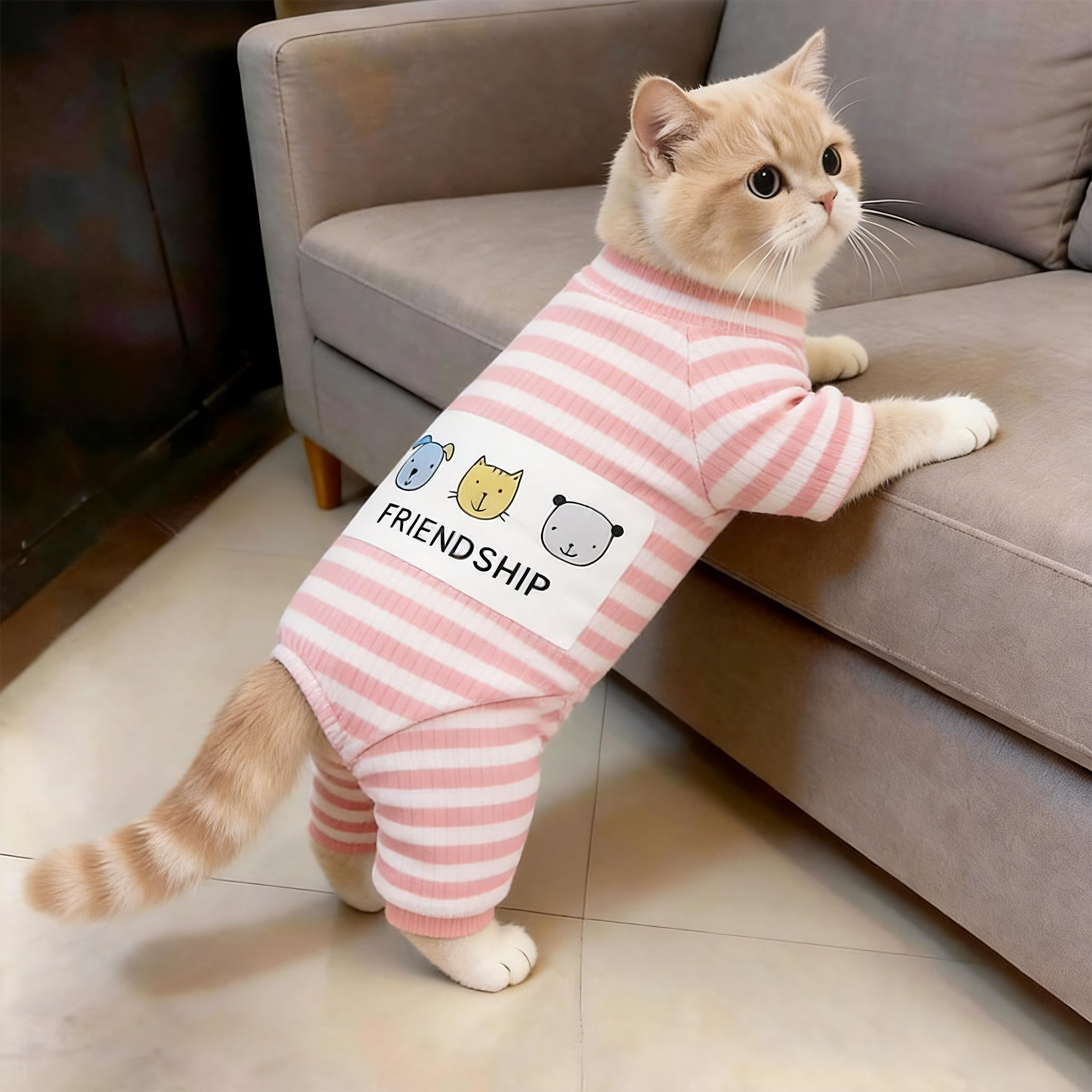 小猫咪衣服春秋季可爱三只狗睡衣