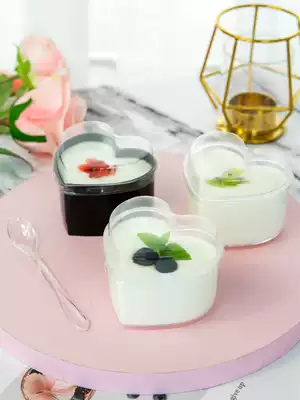 Thickened heart-shaped roasted mousse cup Wood Bran pudding cup jelly cup ice cream cup plastic cup disposable with lid