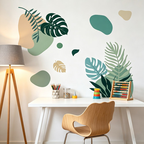 Neutral Tone Boho Plant Wall Decals No Damage Self Adhesive