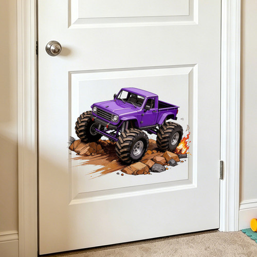 Purple Big Tire Monster Truck Rock Flame Removable Wall