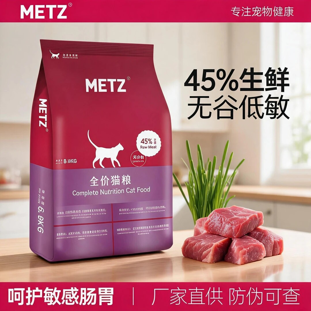 METZ/玫斯无谷物生鲜全价猫粮45%新鲜肉源6.8kg10kg成幼猫通用主