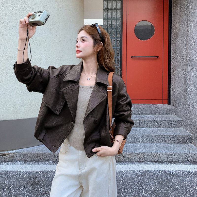 2026春季新款现货韩版宽松皮衣外套1535214P155K248,女装皮衣,浙宝153
