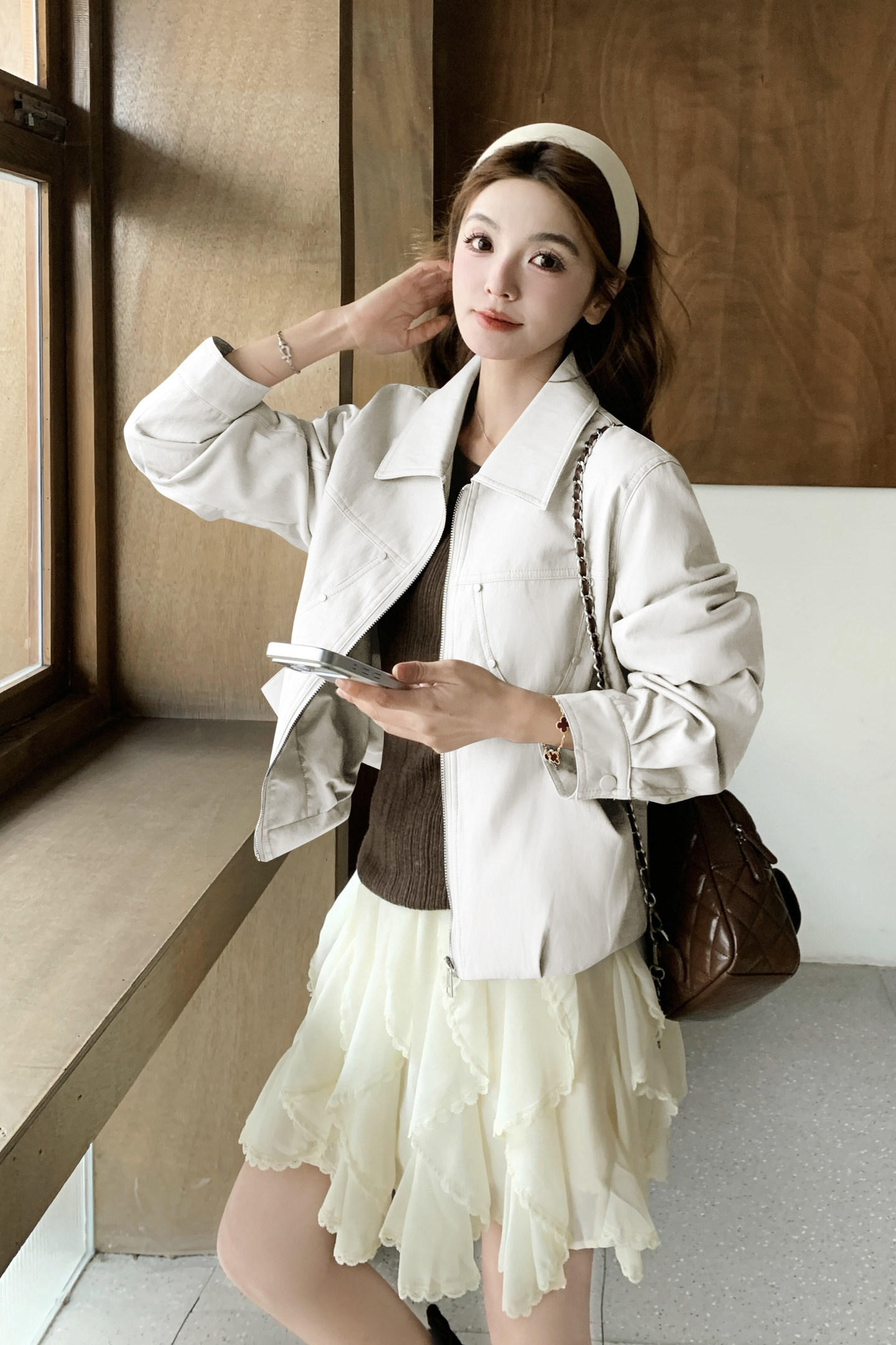 2026春季新款现货韩版皮衣外套1535204P155K248,女装皮衣,浙宝153