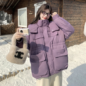冬季新款 现货 50绒紫色大口袋羽绒服153 2487P230K348图片