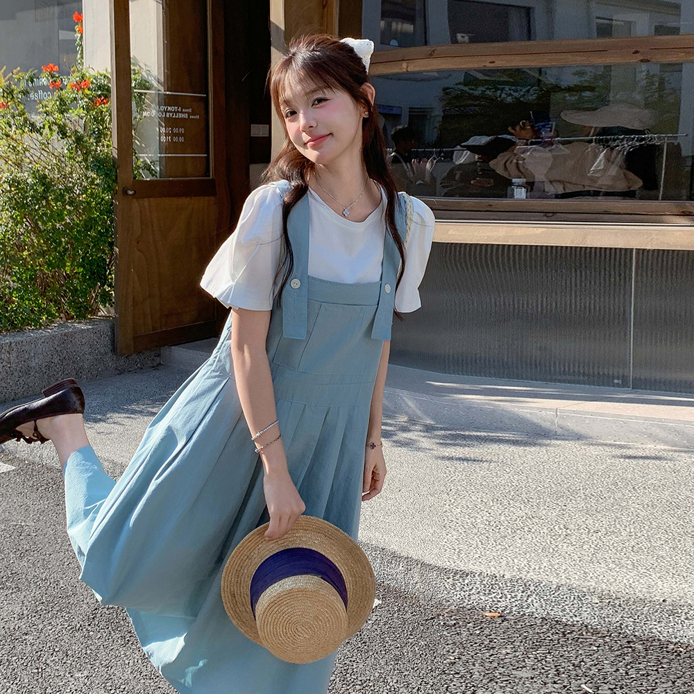 蓝色减龄背带连衣裙女2025夏季新款韩系学院风小个子宽松显瘦裙子，商品下架区商品下架区，浙宝153