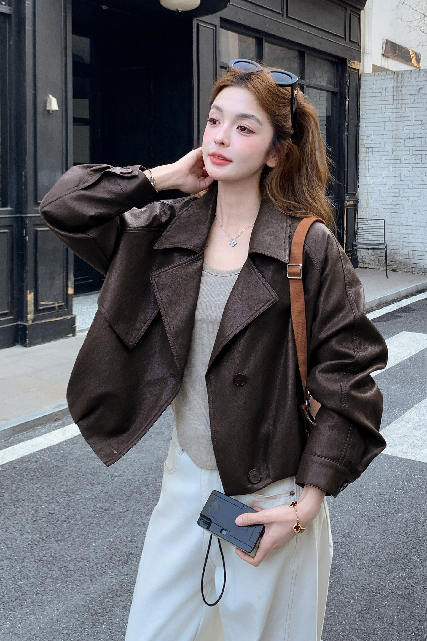 2026春季新款现货韩版宽松皮衣外套1535214P155K248,女装皮衣,浙宝153