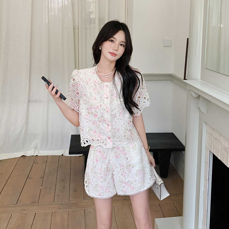 新款现货小香风镂空蕾丝短套装1532448P135K198,女装套装/套裙,浙宝153