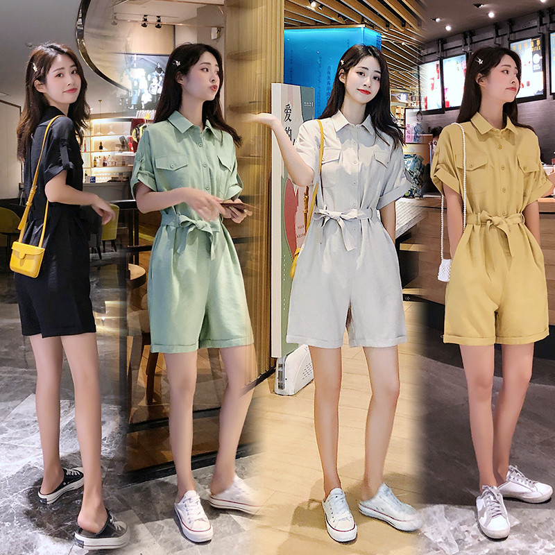 现货2022短裤短袖连身裤纯色工装连体衣裤潮B1538822P85控138，女装连体裤，浙宝153