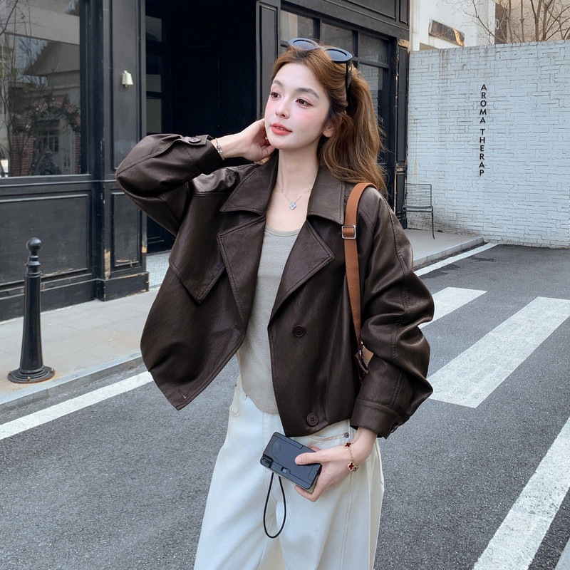 2026春季新款现货韩版宽松皮衣外套1535214P155K248，女装皮衣，浙宝153