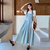 蓝色减龄背带连衣裙女2025夏季新款韩系学院风小个子宽松显瘦裙子，商品下架区，浙宝153