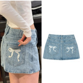 小海鸥低腰弹力显瘦复古牛仔裙a字裙女防走光辣妹包臀牛仔短裙子