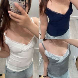 小海鸥2026夏季新款美式交叉领蕾丝吊带背心女辣妹修身显瘦上衣