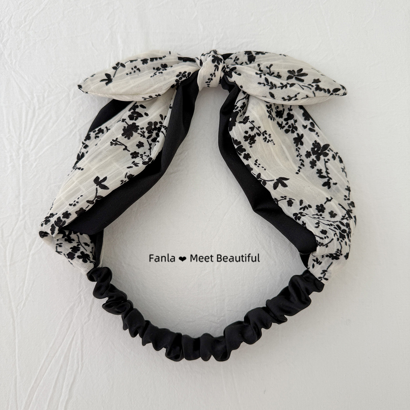 范拉手作2026新款气质清冷感百搭黑白碎花蝴蝶结宽边发带发箍头箍