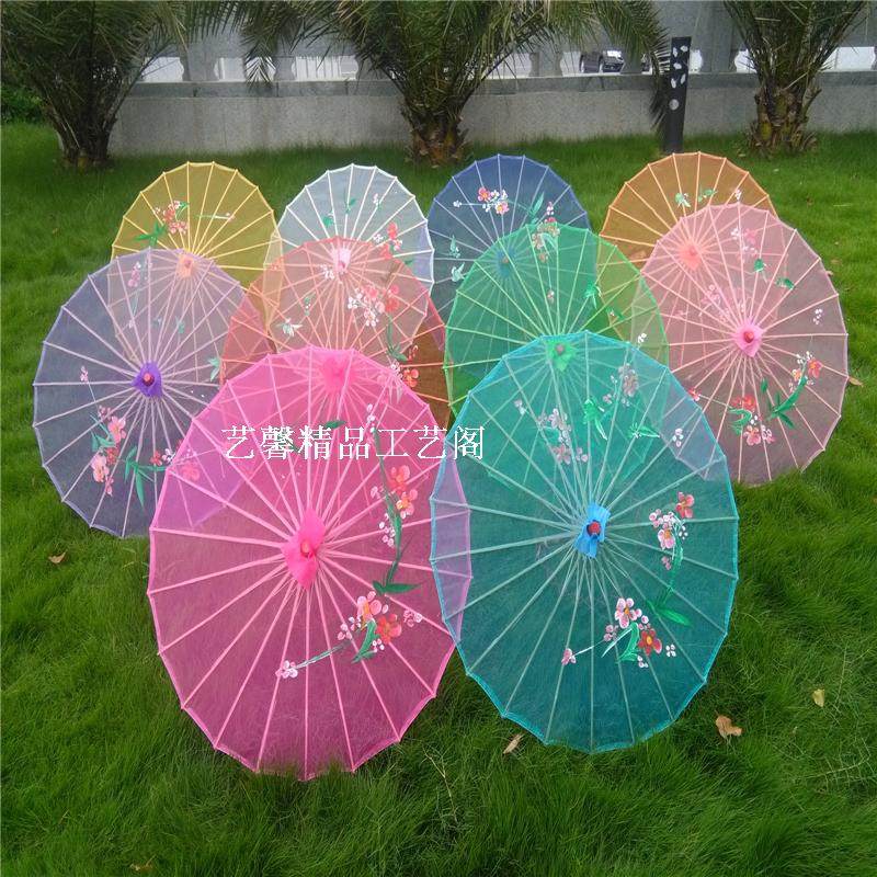 舞蹈透明绢纱伞跳舞伞古代手工装饰花伞古典舞演出道具伞油纸伞