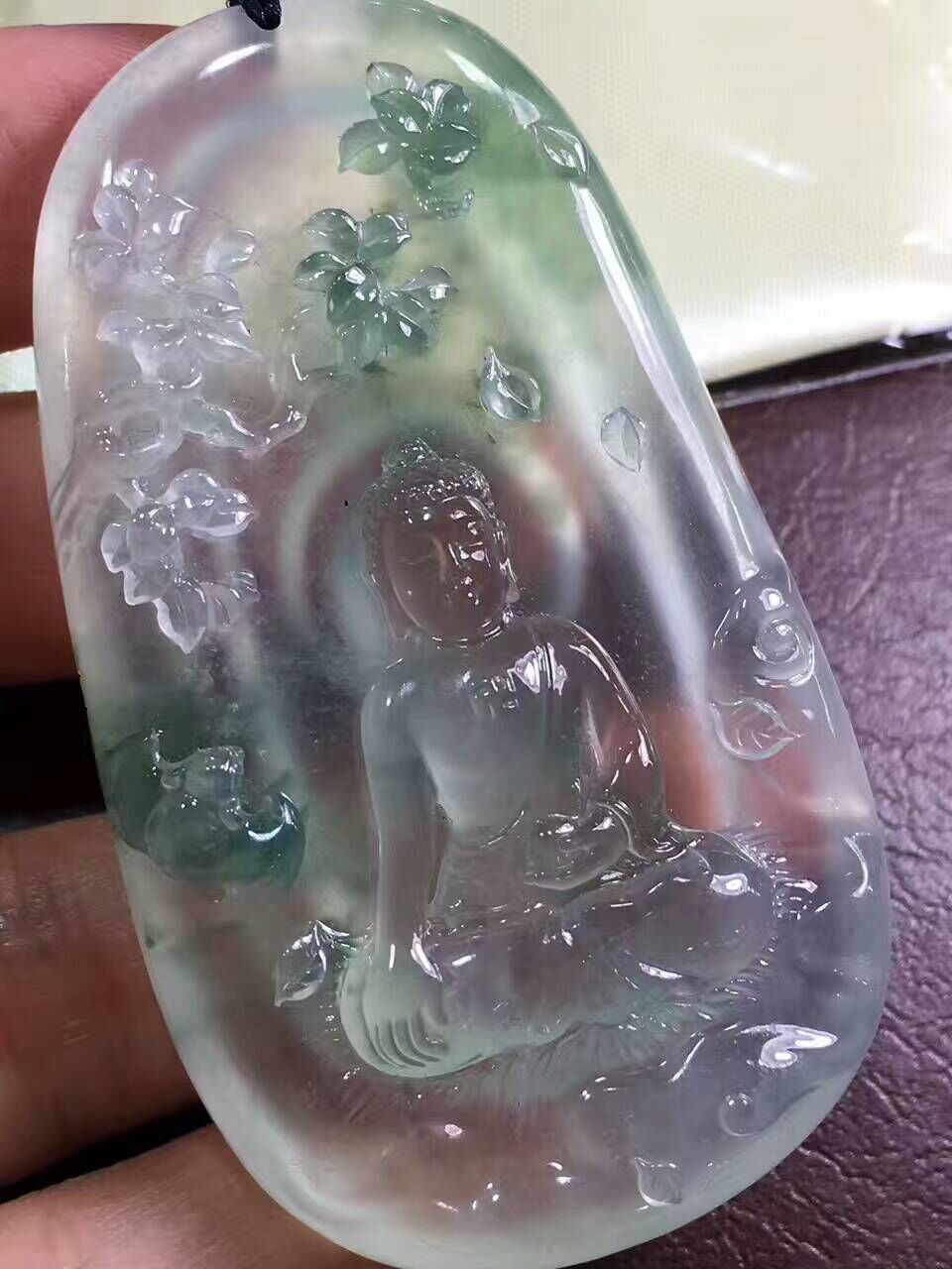 送证书 缅甸翡翠如来吊坠玉佩 高冰如来玉坠挂件 大师作品包邮