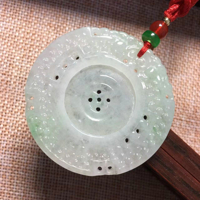 缅甸翡翠石来运转证书玉佩糯种