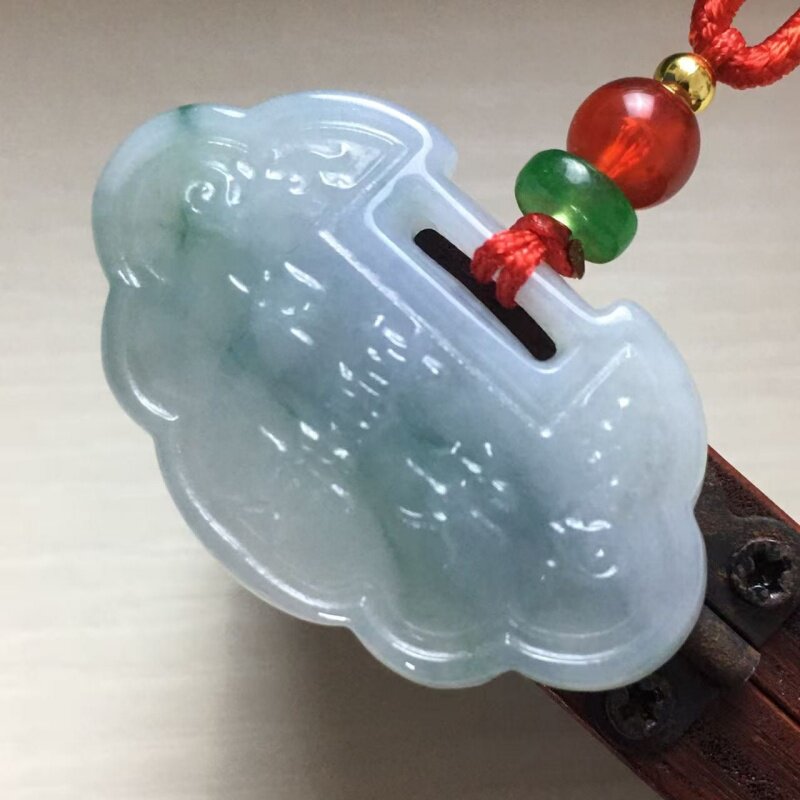 缅甸翡翠飘花古风平安锁A货平安富贵吊坠玉佩国风长命锁挂件通用