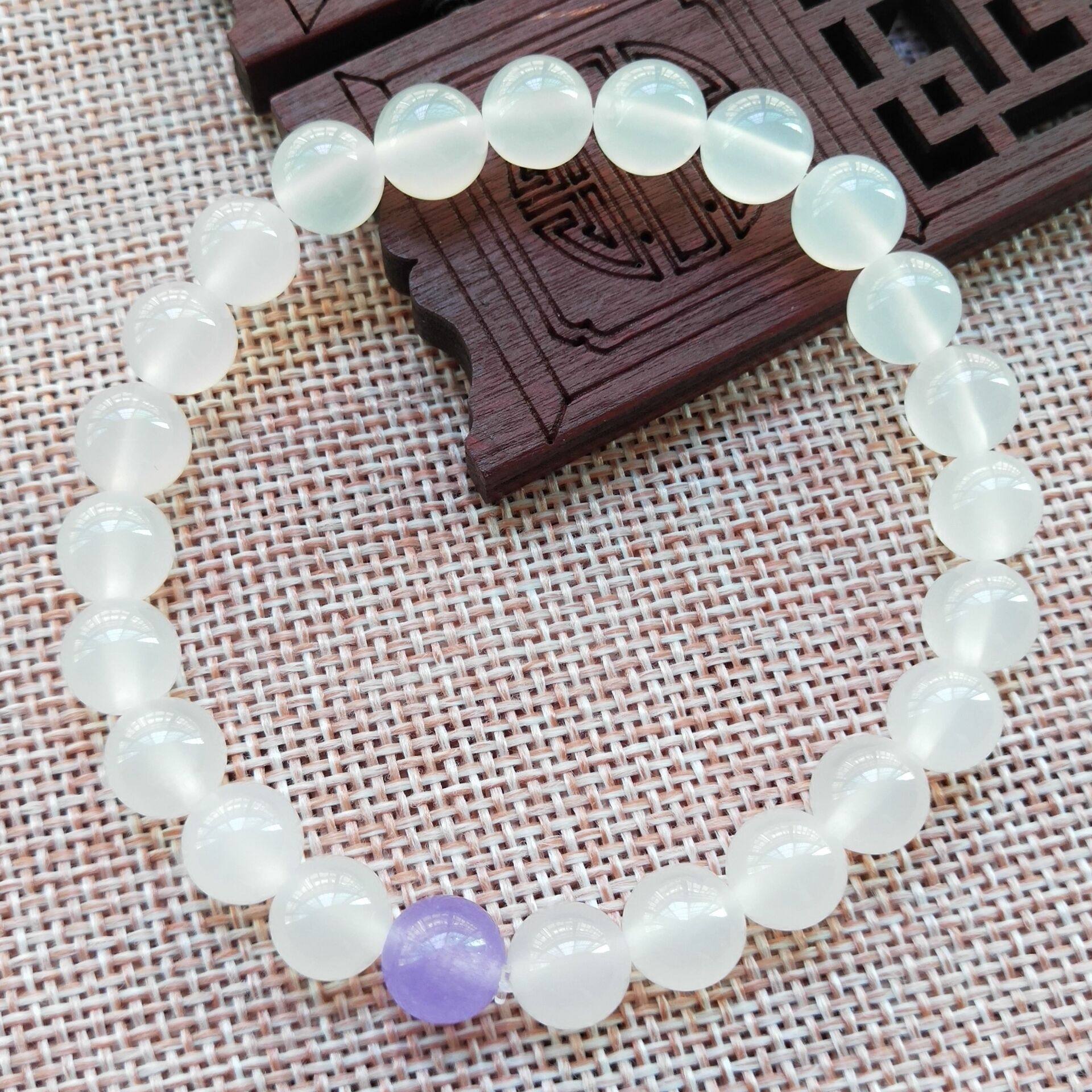 天然冰种玉石手串手工编织圆珠直径8mm石英岩质玉石转运佛珠手链