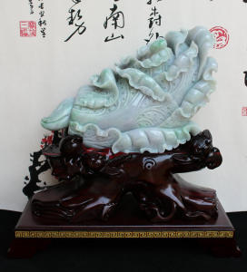 缅甸翡翠糯种白菜摆件百财如意收银台办公室家居摆件艺术品送证书