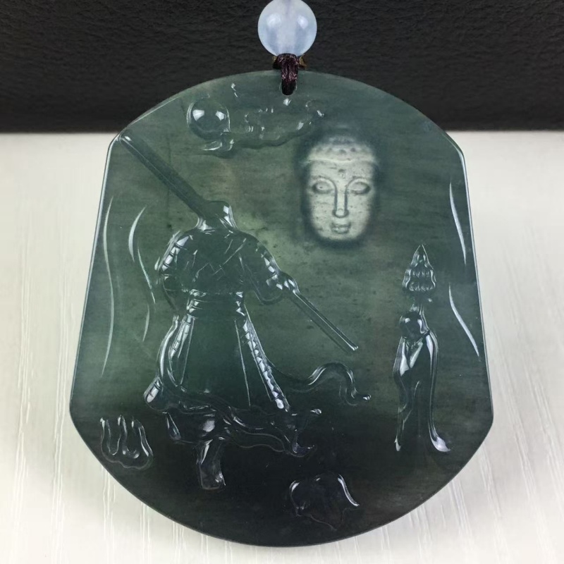 大话西游危料翡翠a货冰种蓝水大圣归来吊坠悟空挂件如来佛祖牌子