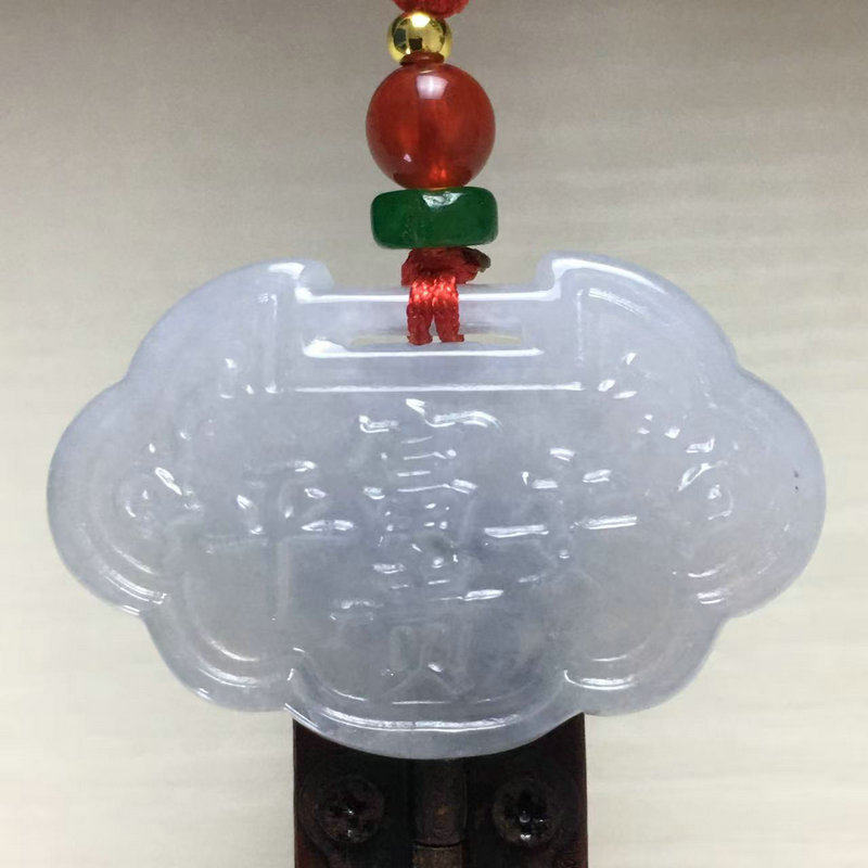 糯种玉佩长命锁证书缅甸翡翠包邮