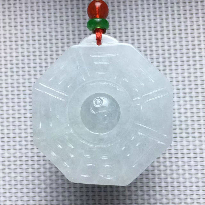 天然缅甸翡翠A货白冰转运吊坠玉石双面太极八卦玉佩时来运转挂件