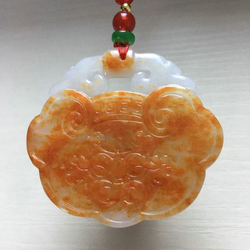缅甸翡翠红翡平安锁A货国风雕花福在眼前吊坠玉佩复古长命锁挂件