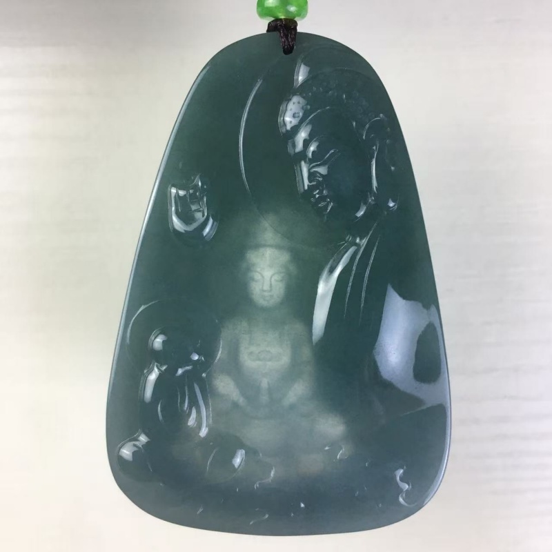 天然危料翡翠冰蓝悟道吊坠如来佛祖玉佩国风感悟人生之道玉石挂件
