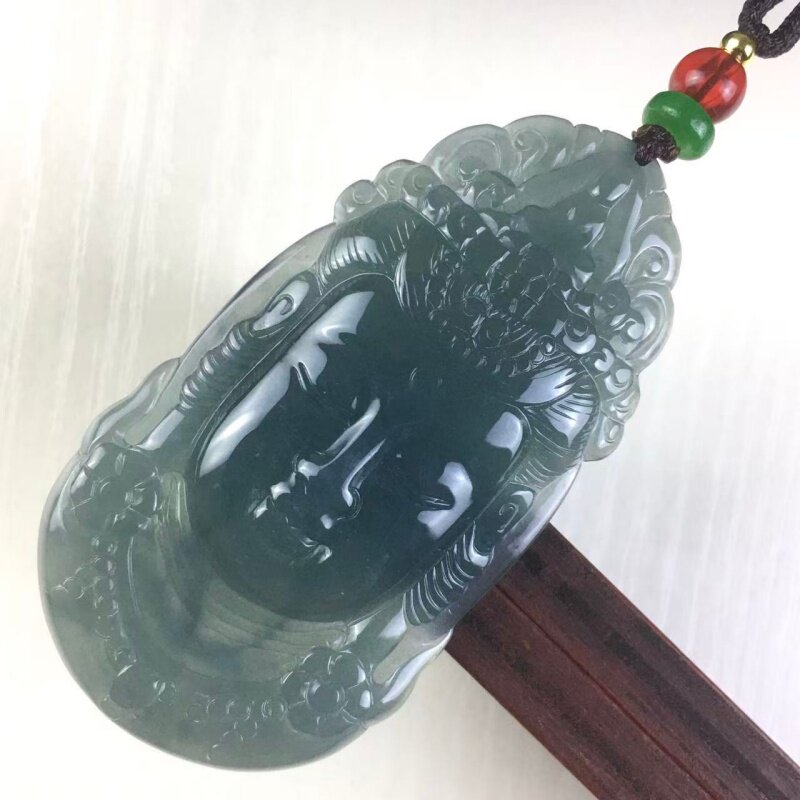 天然危料翡翠a货冰蓝大慈大悲观音菩萨吊坠玉佩玉石观音头像挂件