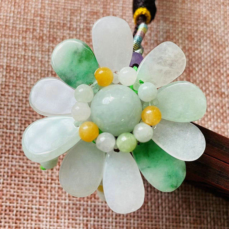 花开富贵玉佩项链缅甸翡翠包邮