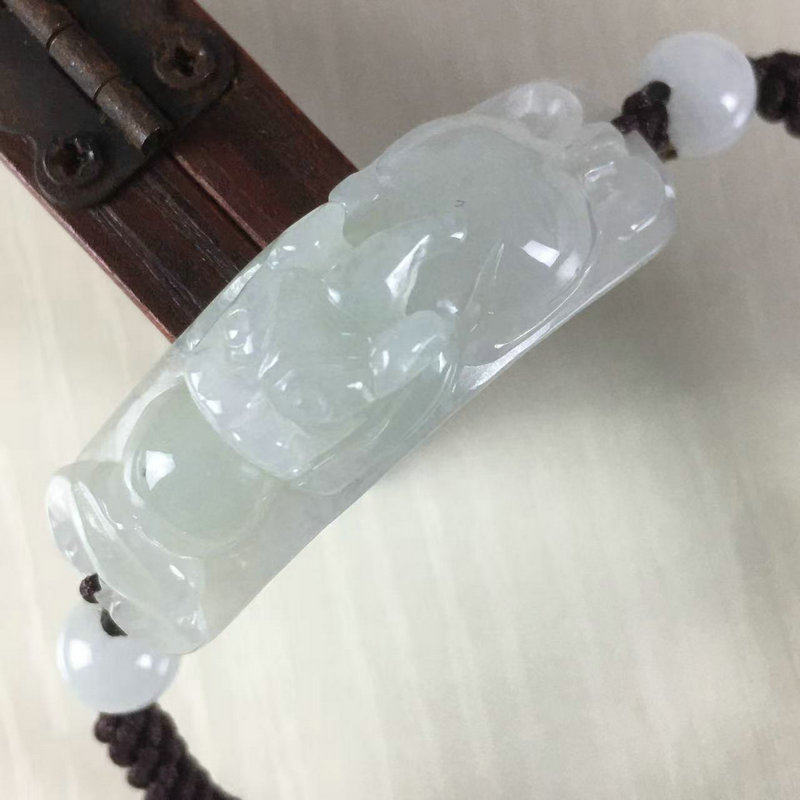 缅甸翡翠a货招财貔貅手链玉石手串手工编织手牌雕刻弯条男女皆宜
