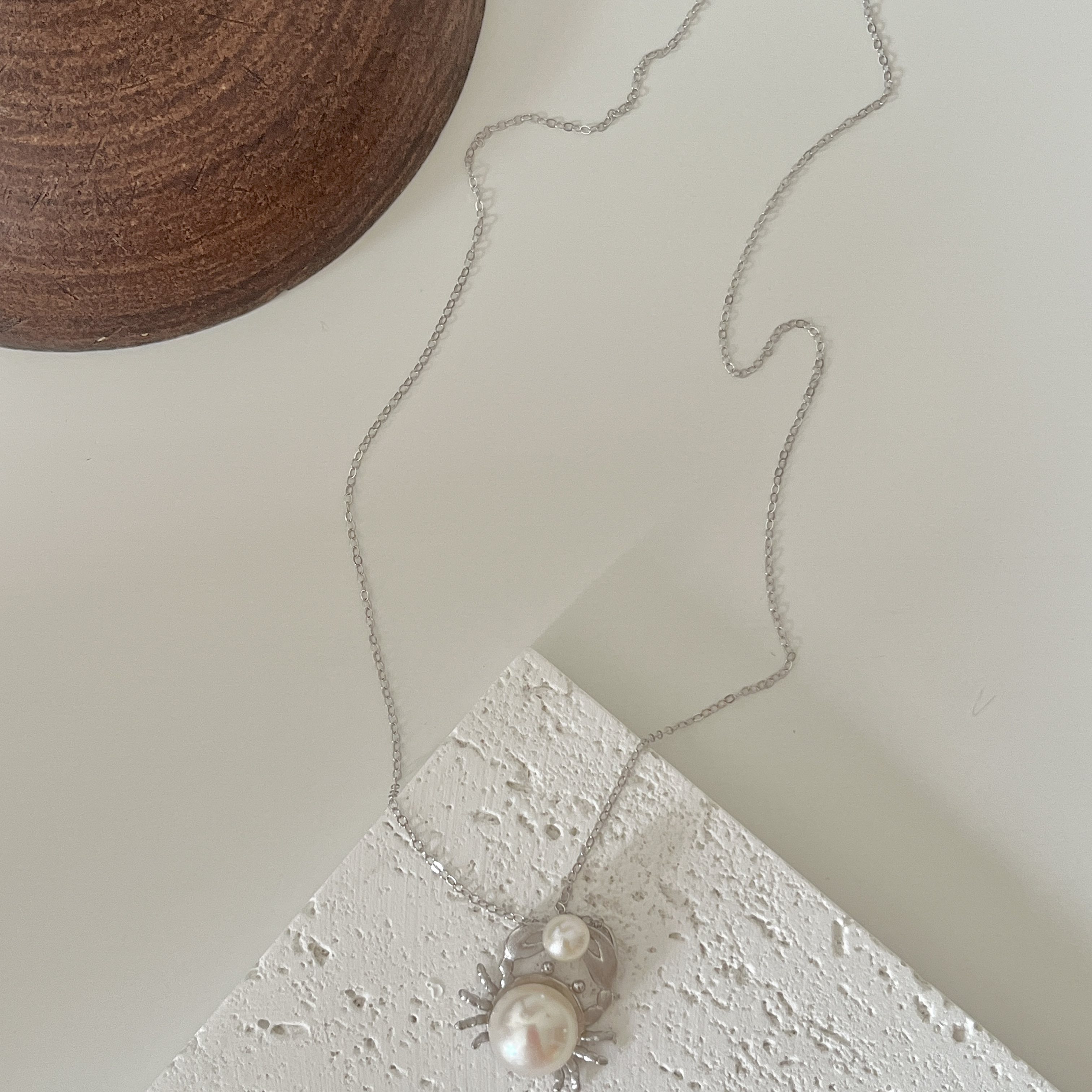 原创设计纯银螃蟹天然淡水珍珠项链小众高级感锁骨链气质银饰