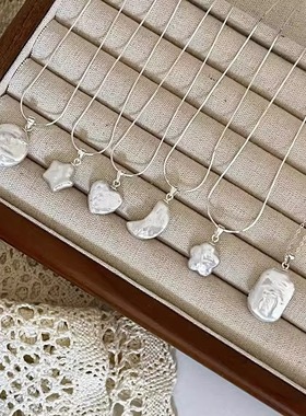 纯银天然异形淡水珍珠项链女